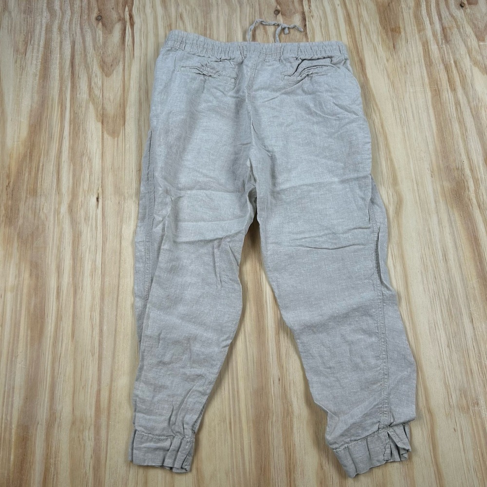 LL Bean Premium Linen Pull On Ankle Pants Mid Rise Size 10 Reg Beige Tan Outdoor - Picture 3 of 10